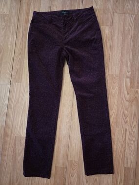 Velvet or fine corduroy trousers with an embossed scroll pattern,burgundy tone6P